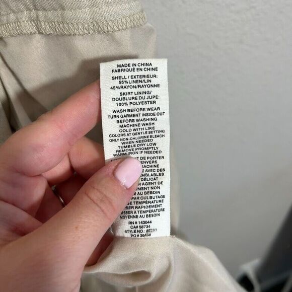 Avec Les Filles Linen Blend Mini Wrap Dress XS Beige Tan Sleeveless V Neck - Picture 5 of 5